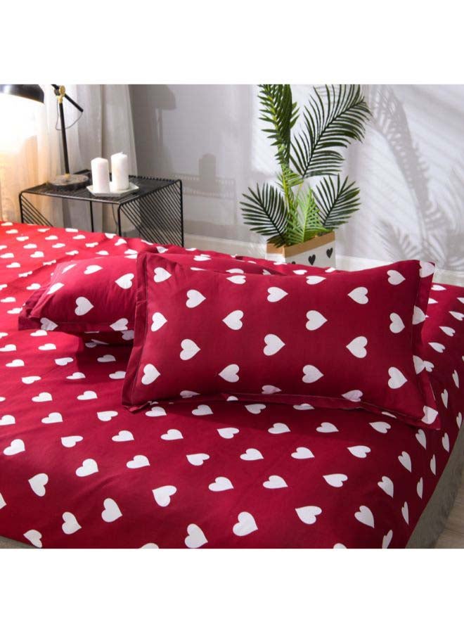 4-Piece Full Of Love Duvet Cover Set Polyester Maroon/Beige