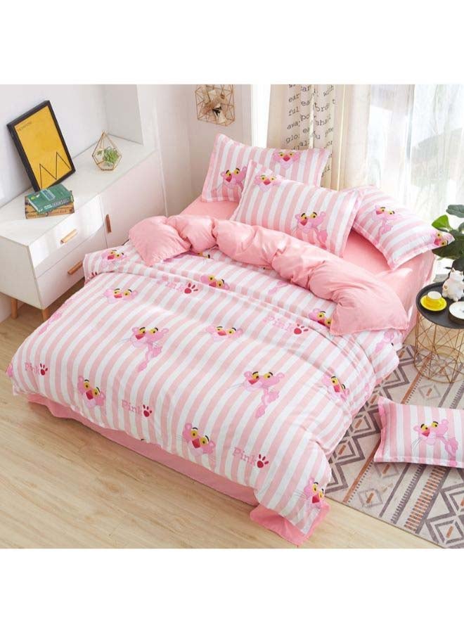4-Piece Printed Duvet Cover Set Polyester Pink/White