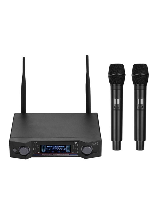 Wireless Microphone System with 2 Handheld Mics, Receiver & LCD Display U2 UHF Black