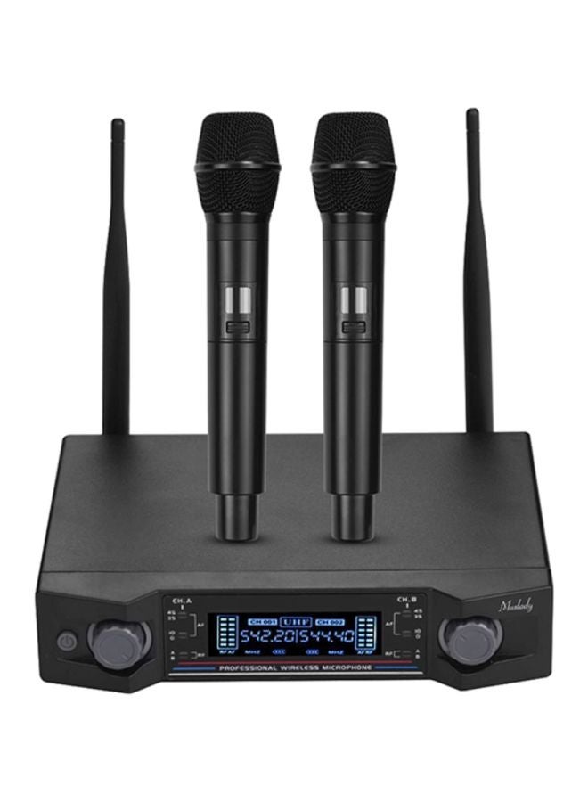 Wireless Microphone System with 2 Handheld Mics, Receiver & LCD Display U2 UHF Black