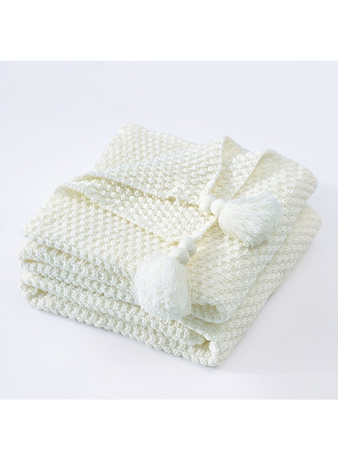 Tassel Design Warm Blanket Polyester White 130x170cm