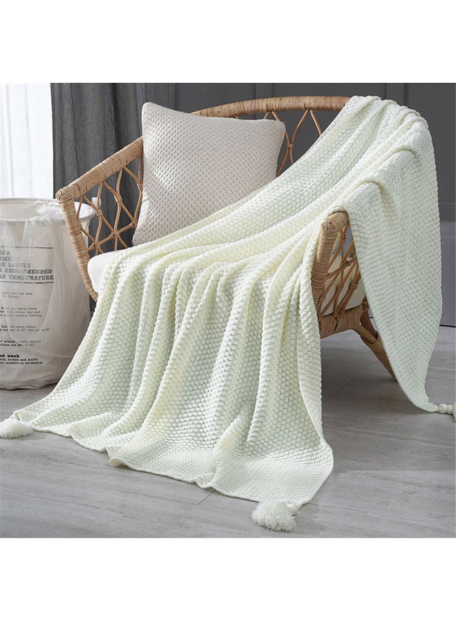 Tassel Design Warm Blanket Polyester White 130x170cm