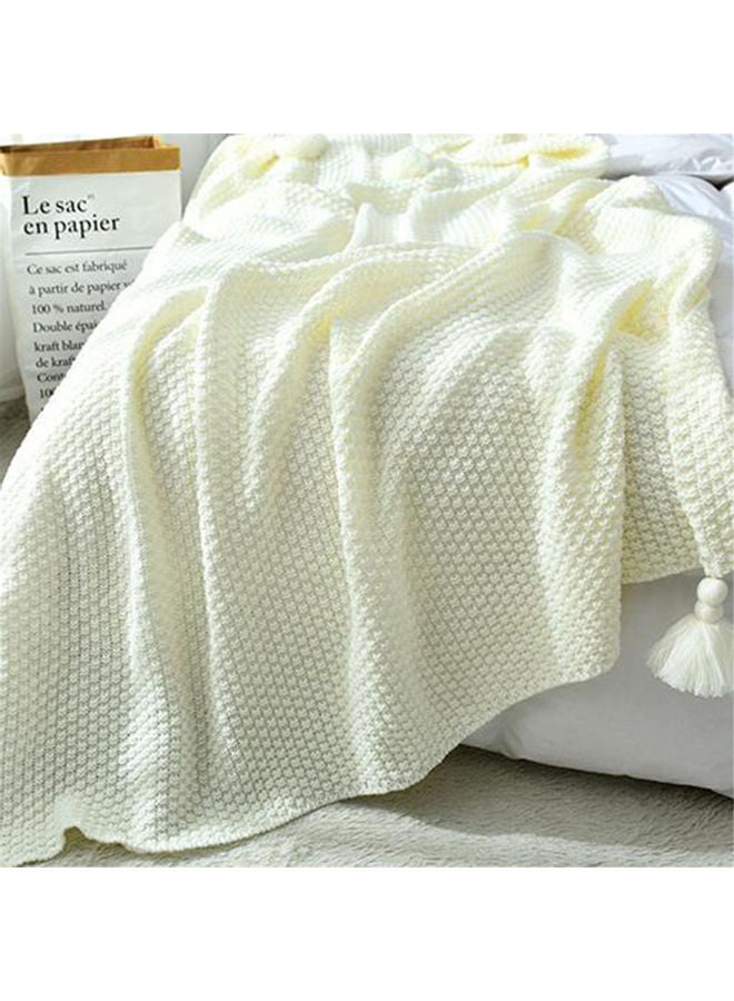 Tassel Design Warm Blanket Polyester White 130x170cm