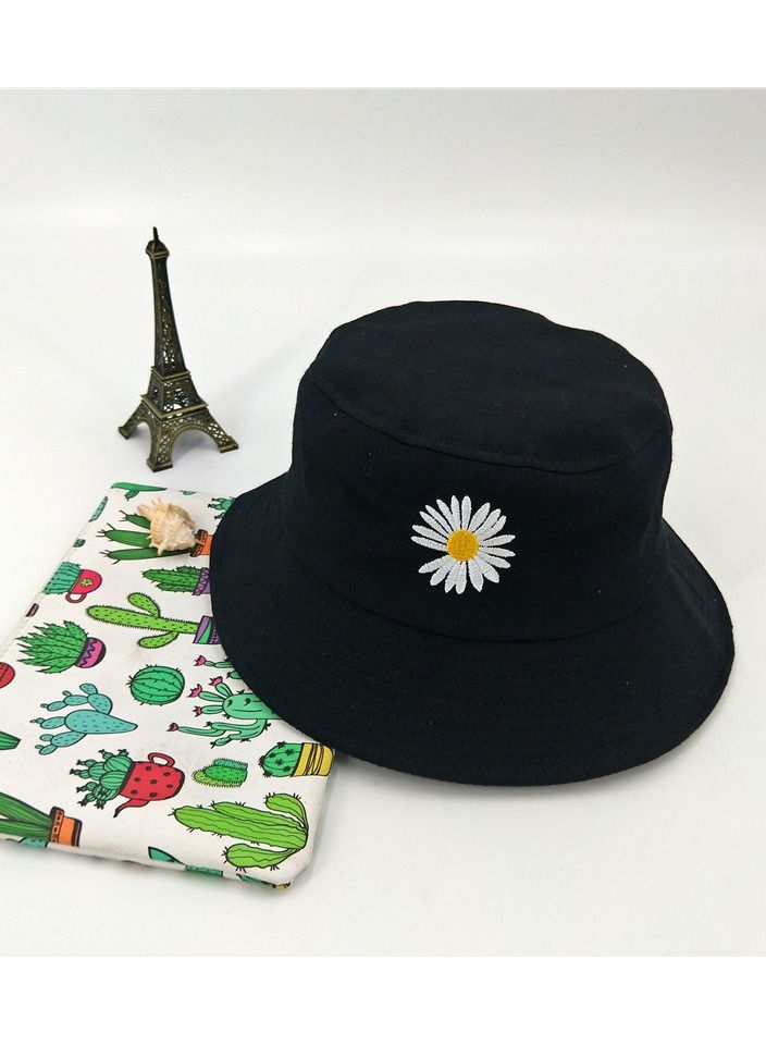 Embroidered small daisy double-sided hat sunscreen student hat