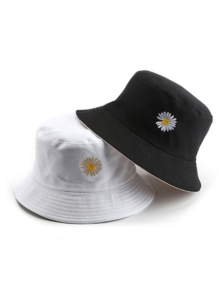 Embroidered small daisy double-sided hat sunscreen student hat