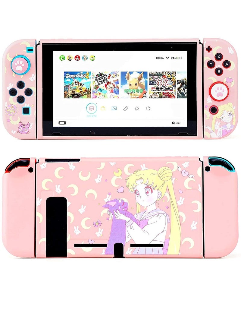 Switch Protective Cover,Cute Liquid Silicone Case for Switch, Soft Slim Grip Cover Shell Console and Joy Con, Scratch, Crack Resistant, Easy Install (Sailor Moon)