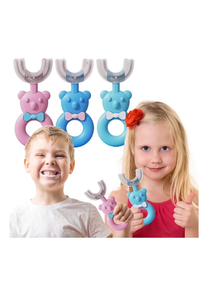 U-Shaped Toothbrush Kids, KASTWAVE 3 PCS Food Grade Silicone Head, Manual Whole Mouth for Kids Age 2-8, Whitening Massage U-Type with Handle