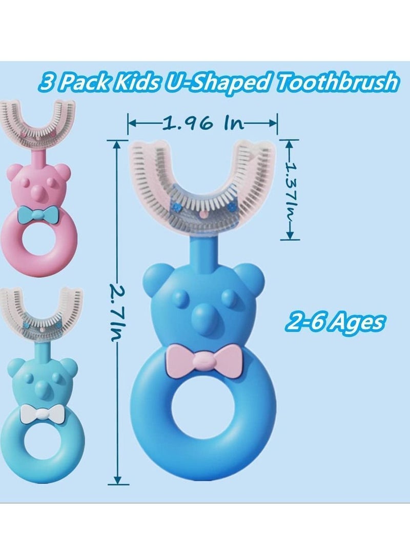 U-Shaped Toothbrush Kids, KASTWAVE 3 PCS Food Grade Silicone Head, Manual Whole Mouth for Kids Age 2-8, Whitening Massage U-Type with Handle
