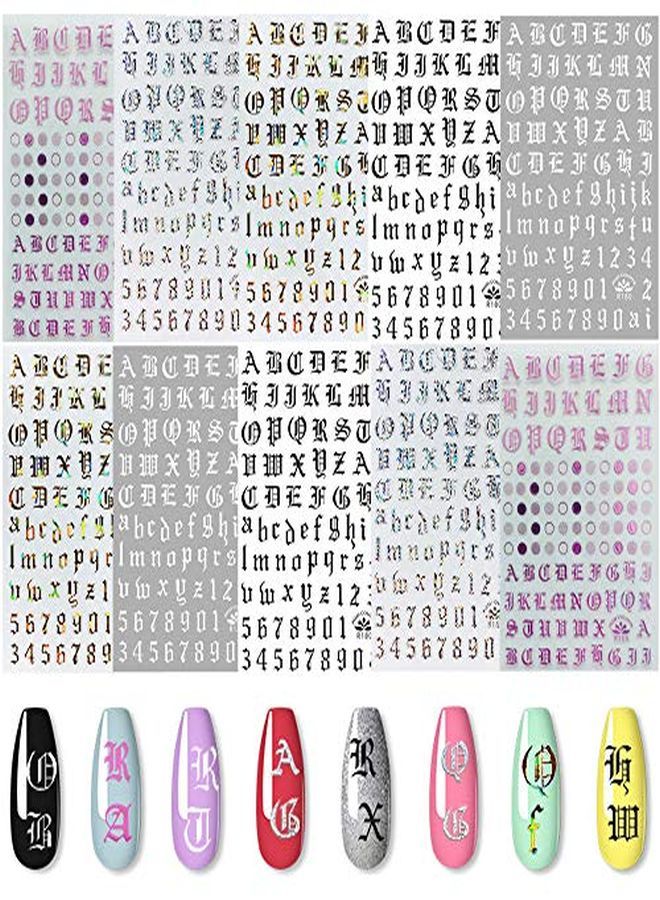 5Colors Letter Nail Art Stickers 10 Sheets Letter Nail Stickers For Nails Old English Words Alphabet Nail Decals