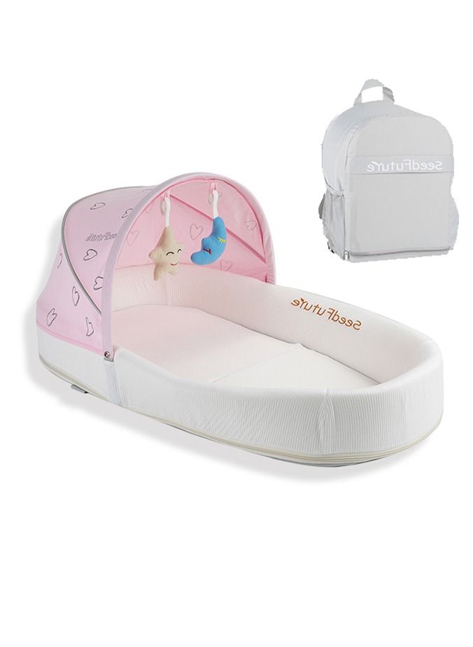 Baby Bed, Portable Baby Lounger With Mosquito Net, Shoe Shaped Toy Bed For Kids -Pink