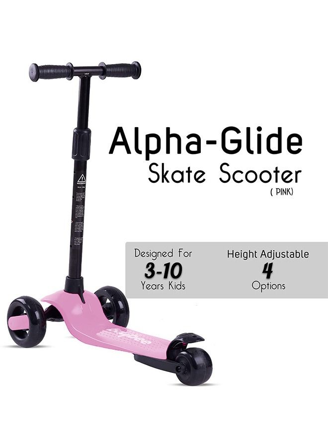 Baybee Alpha Skate Scooter for Kids 3 Wheel Kids Scooter with Foldable Height Adjustable Handle Baby Scooter with LED PU Wheels Kick Scooter for Baby Scooter for Kids 3-10 Year Boy Girl Light Pink