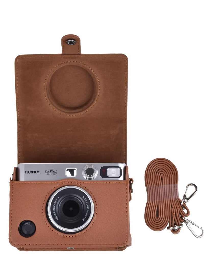 Case for Fuji Mini EVO ,Camera Compatible Camera with Adjustable Shoulder Strap in Brown Lychee Texture Horizontal Style