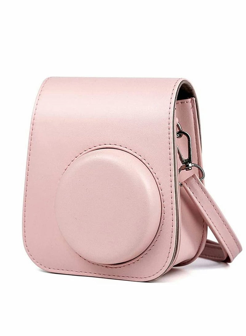 Case for Fujifilm Instax Mini 11 PU Leather Instant Camera Cover with Adjustable Strap, Designed Bag, Blush Pink