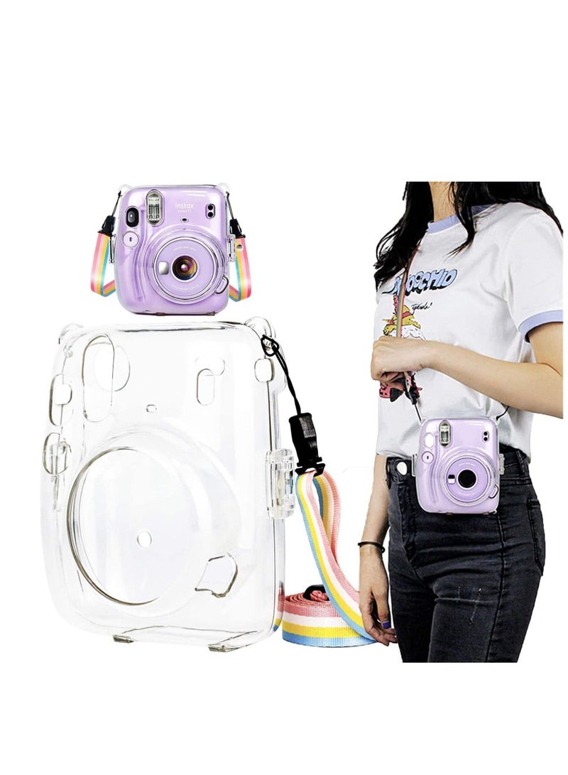 Instant for Mini 11 Clear Case, Protective Compatible with Fujifilm Instax Camera, Adjustable Rainbow Shoulder Strap, Present to Friends and Families