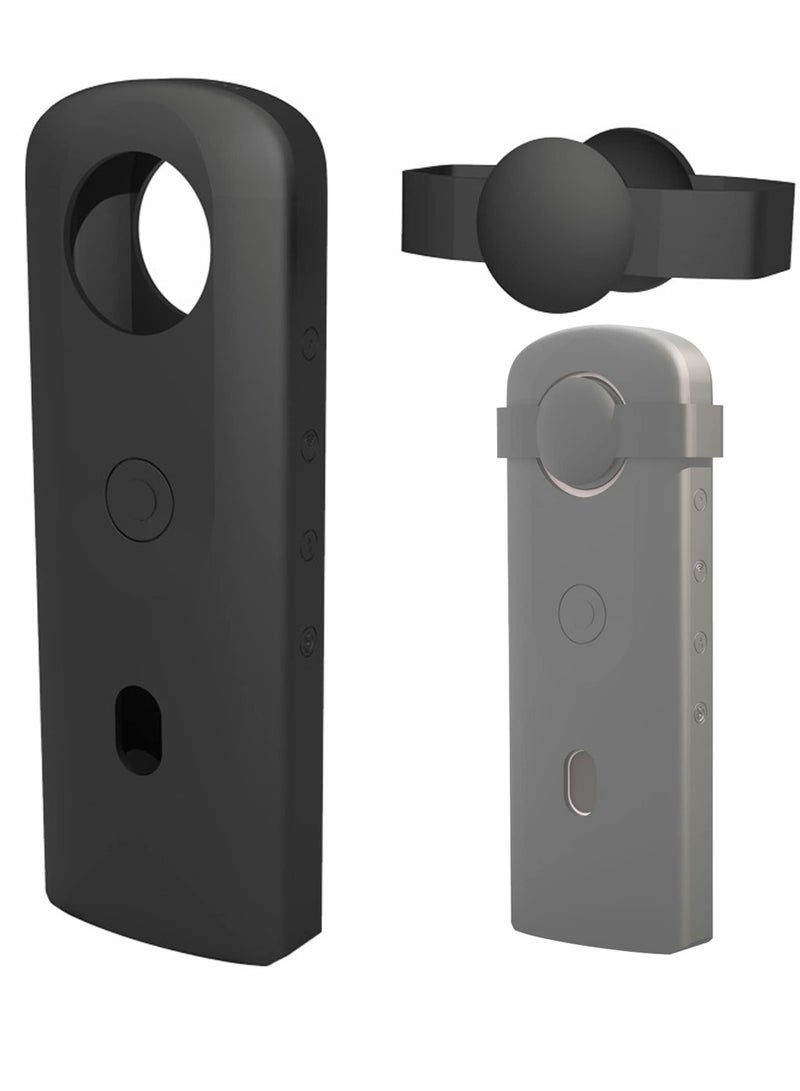 Silicone Camera Case for Ricoh Theta SC2 360 Cameras with Lens Protective Cover, Action Accessories Protection (Black)