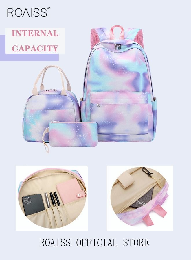 Girls School Backpack Galaxy School Bag Fit 15 Inch Laptop Backpack Insulated Lunch bag for Teens Boys Kids Travel Daypack Lunchbox Bookbag Multicolor