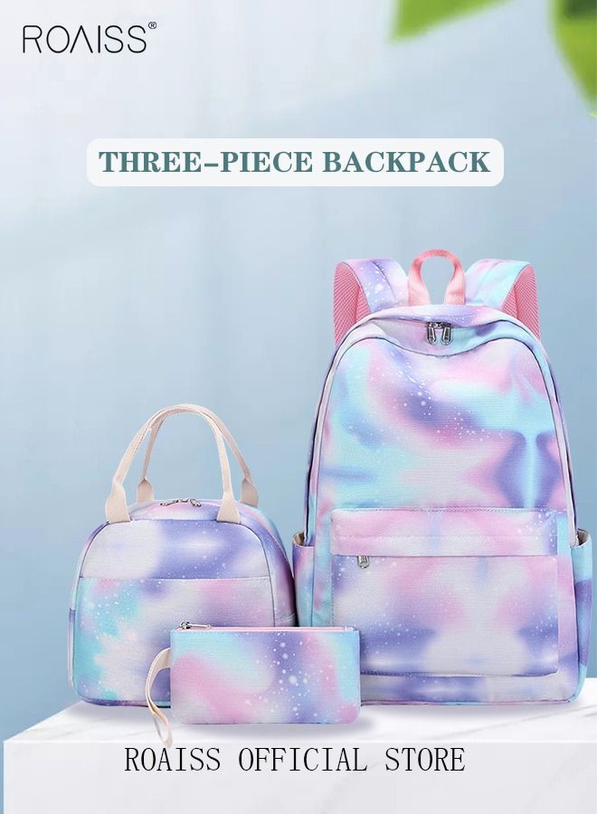 Girls School Backpack Galaxy School Bag Fit 15 Inch Laptop Backpack Insulated Lunch bag for Teens Boys Kids Travel Daypack Lunchbox Bookbag Multicolor