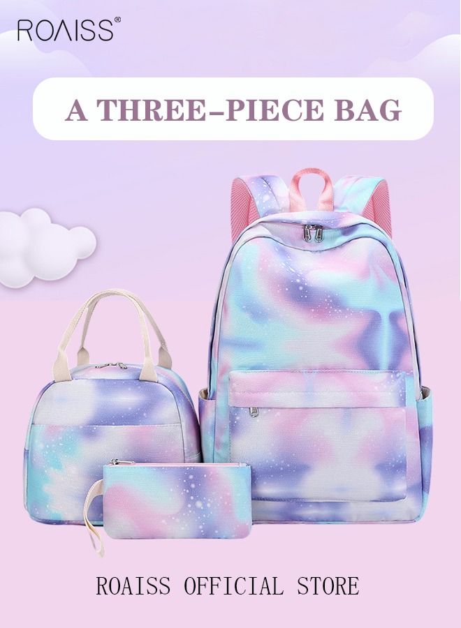 Girls School Backpack Galaxy School Bag Fit 15 Inch Laptop Backpack Insulated Lunch bag for Teens Boys Kids Travel Daypack Lunchbox Bookbag Multicolor