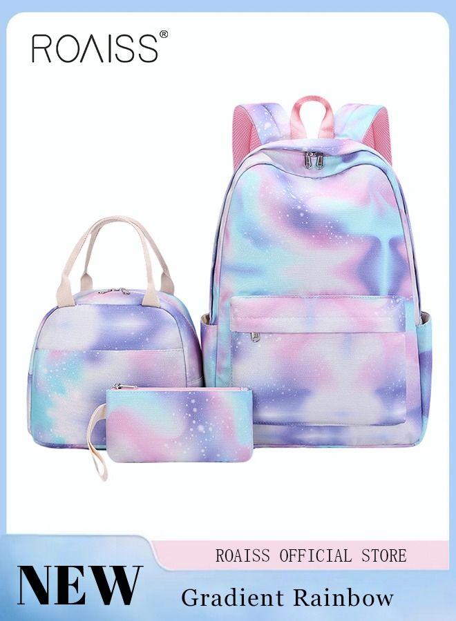 Girls School Backpack Galaxy School Bag Fit 15 Inch Laptop Backpack Insulated Lunch bag for Teens Boys Kids Travel Daypack Lunchbox Bookbag Multicolor