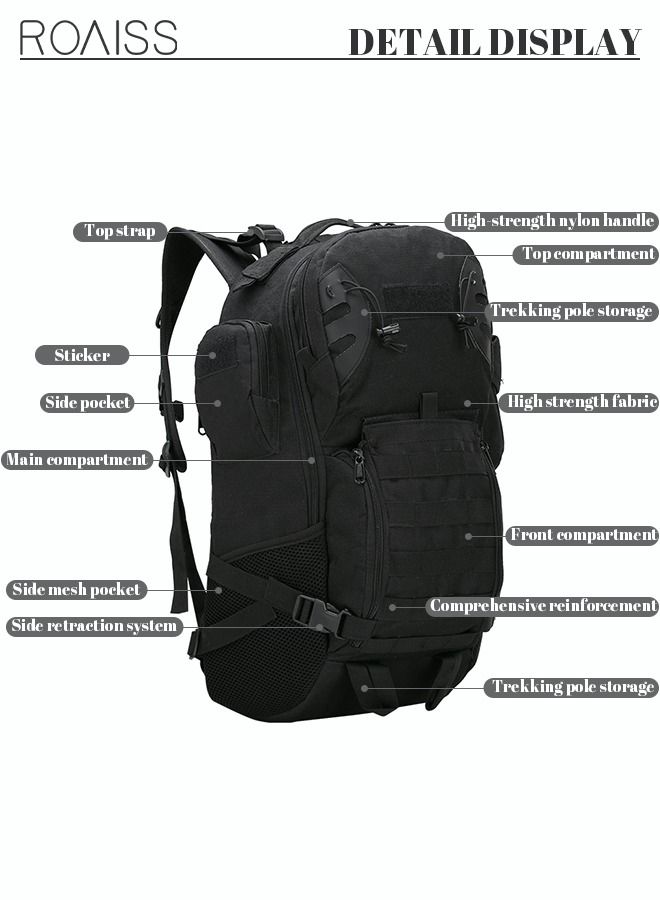 Unisex Large Capacity Professional Hiking Backpack 45L Large Capacity Tactical Pack Waterproof Oxford Encryption Luggage Bag Sports Travel Outdoor Climbing Black