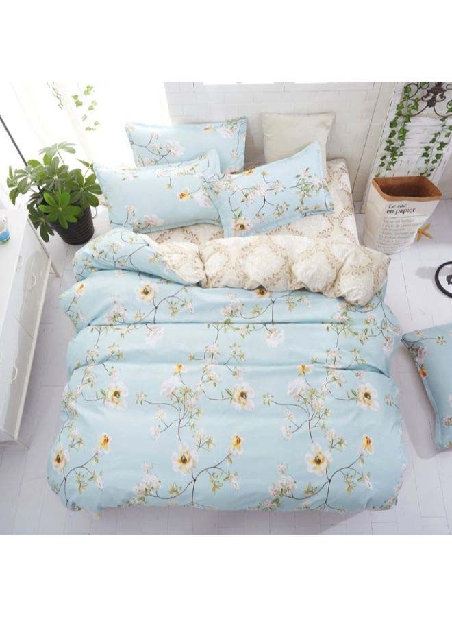 4-Piece European Style Duvet Cover Set Polyester Blue/White/Green