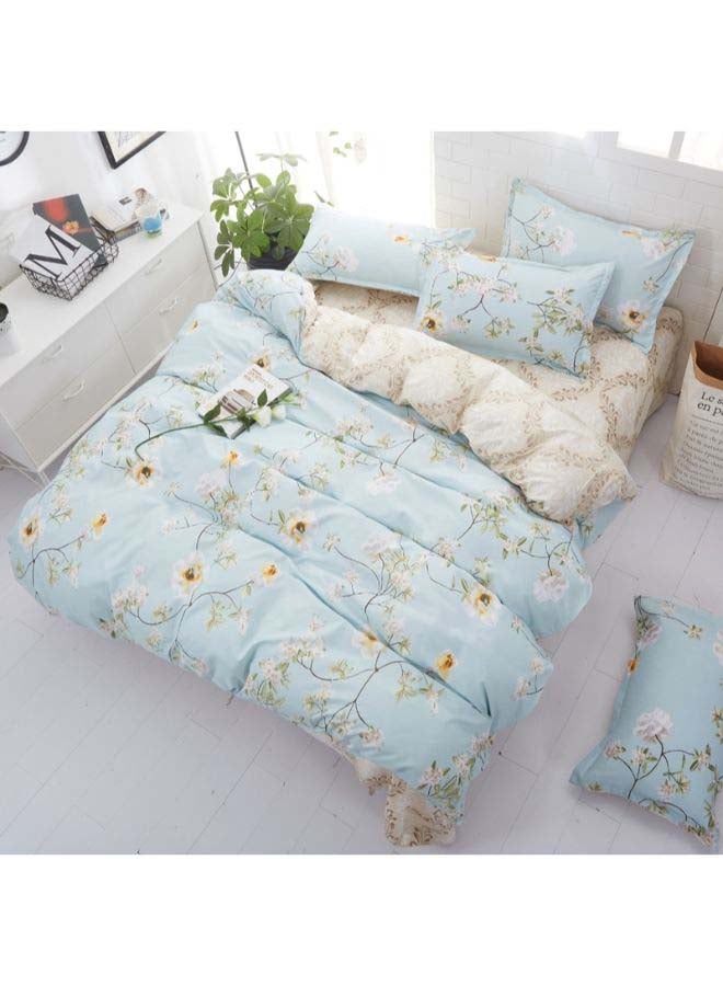 4-Piece European Style Duvet Cover Set Polyester Blue/White/Green
