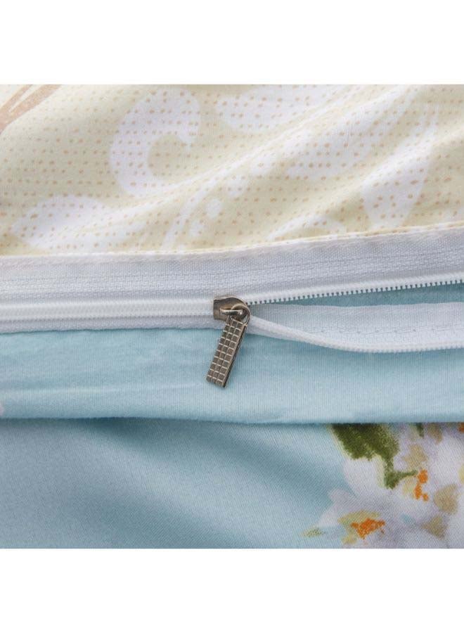 4-Piece European Style Duvet Cover Set Polyester Blue/White/Green