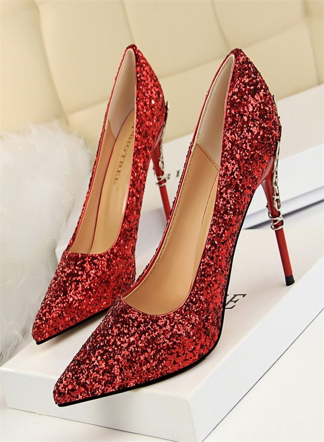 Shallow Pointed Sequin High Heels 9.5CM Red