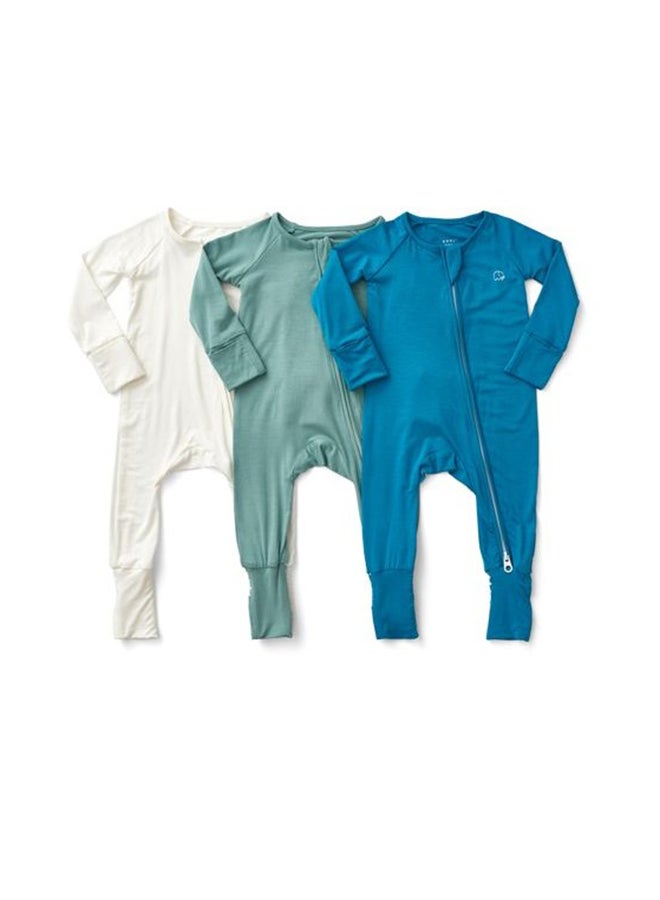 Set of 3 Bamboo Spandex Zipper Sleepsuit Green/White/Blue 0-3 m