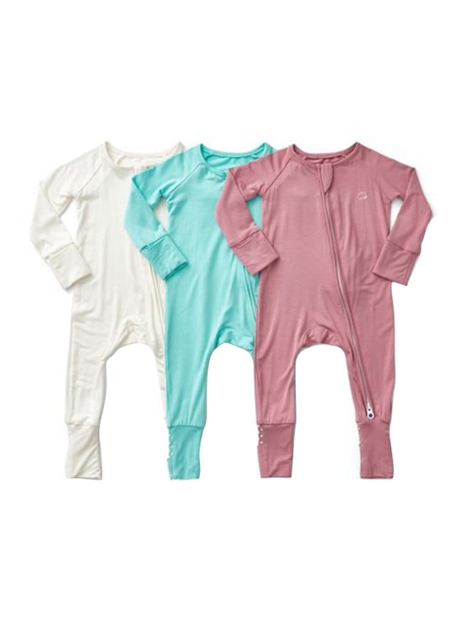 Set of 3 Bamboo Spandex Zipper Sleepsuit- White/Sky/Lilac 3-6m