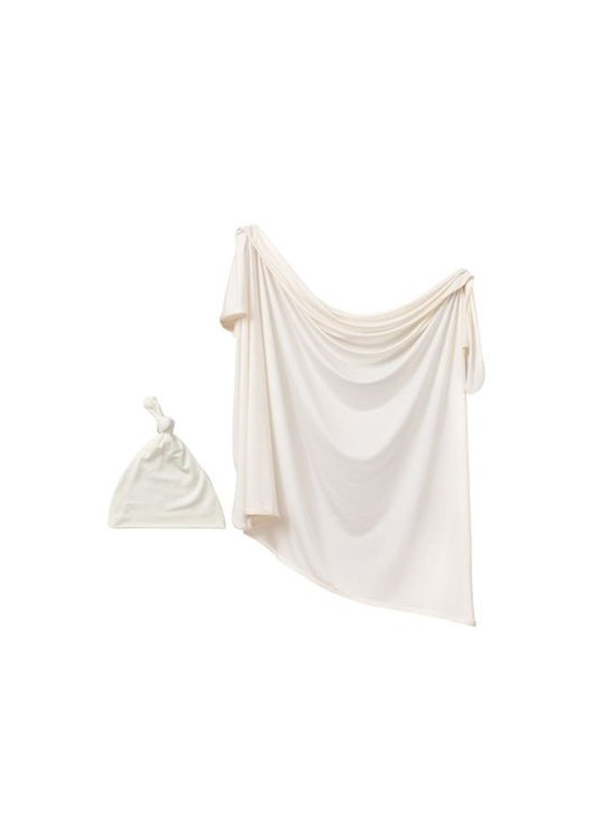 Stretchy Bamboo Spandex Swaddle & Hat White