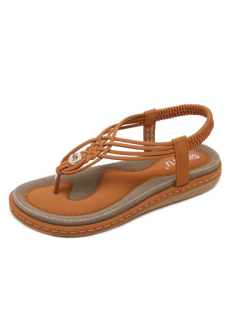 Braided Casual Flat Comfortable Sandals For Women Brown