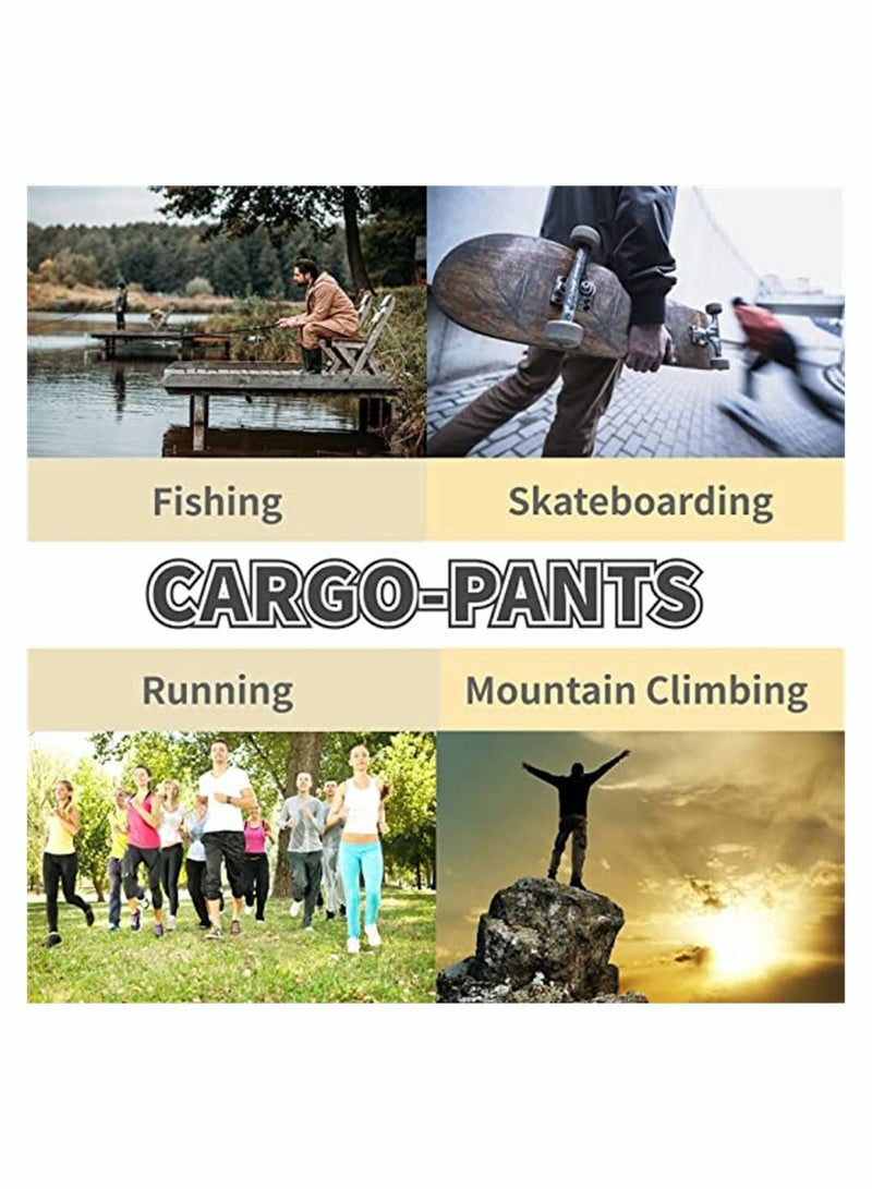 Outdoor Sports Cargo Pants for Men Athletic Workout Long Pant Breathable Elastic Waist Trouser with Multi Pockets