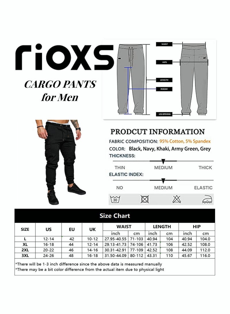 Outdoor Sports Cargo Pants for Men Athletic Workout Long Pant Breathable Elastic Waist Trouser with Multi Pockets