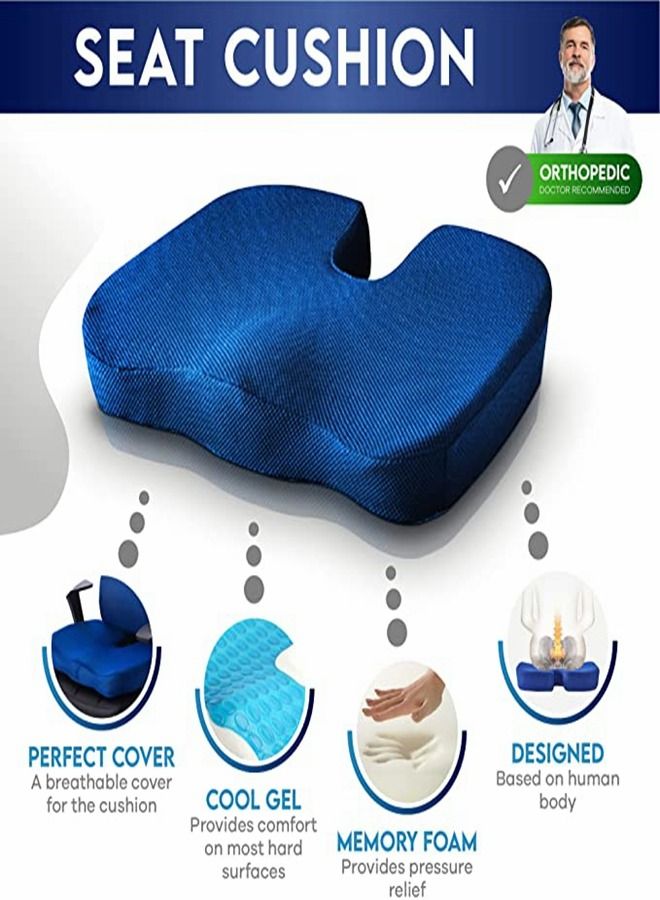 2-Piece Multipurpose Memory Foam Seat Cushion and Lumbar Support Pillow Set