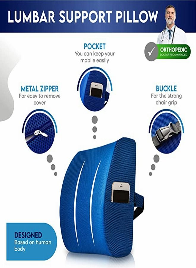 2-Piece Multipurpose Memory Foam Seat Cushion and Lumbar Support Pillow Set