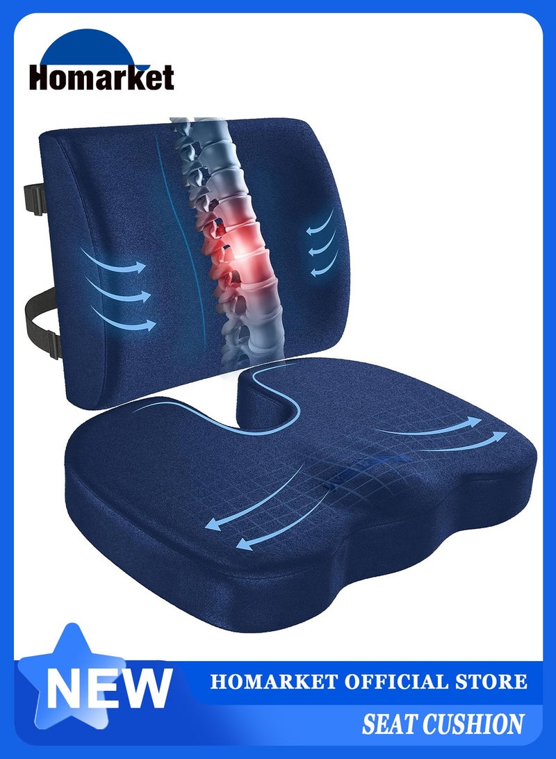 2-Piece Multipurpose Memory Foam Seat Cushion and Lumbar Support Pillow Set