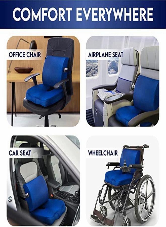2-Piece Multipurpose Memory Foam Seat Cushion and Lumbar Support Pillow Set