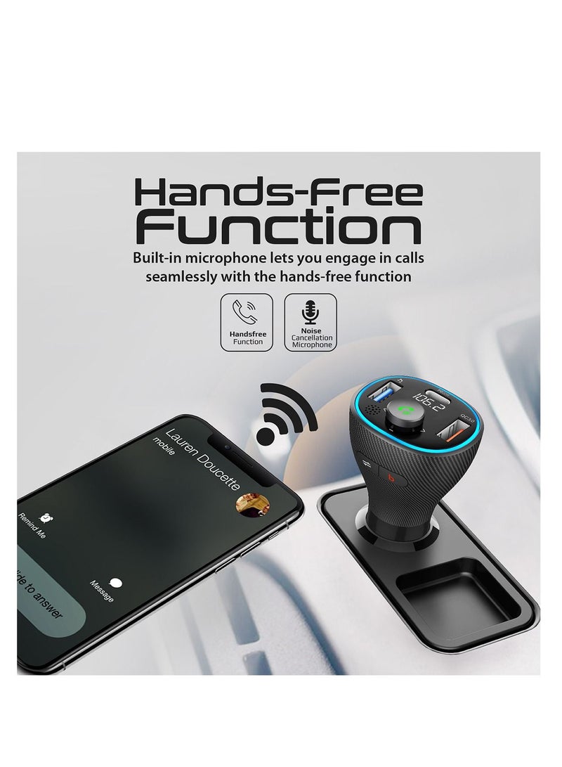 Promate Wireless FM Transmitter with Bluetooth V5.1, USB-C PD, QC 3.0, USB Media Port and Mic, PowerTune-38W