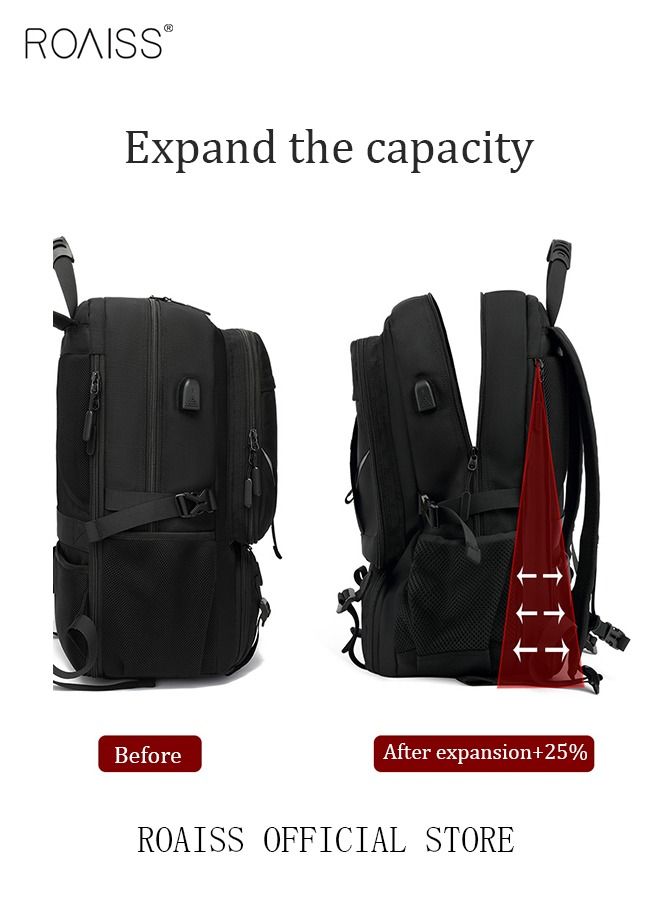 Unisex Independent Shoes Compartment Hiking Backpack 50L Large Capacity Expandable Luggage Bag with USB Port for Sports Travel Outdoor Business Trip Work Black