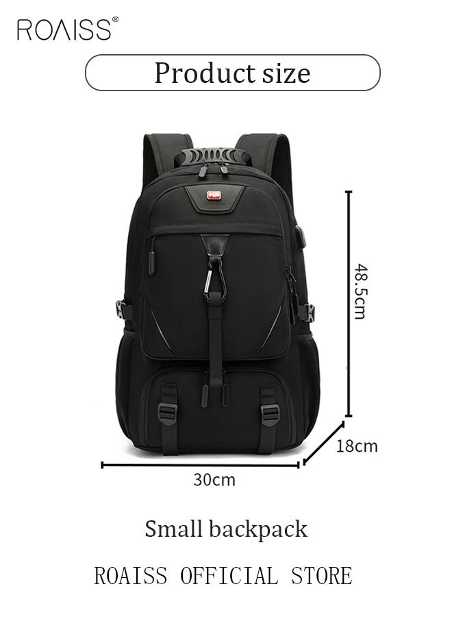 Unisex Independent Shoes Compartment Hiking Backpack 50L Large Capacity Expandable Luggage Bag with USB Port for Sports Travel Outdoor Business Trip Work Black