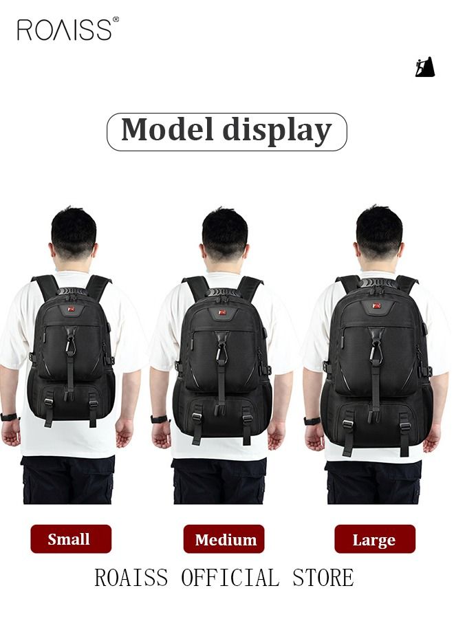 Unisex Independent Shoes Compartment Hiking Backpack 50L Large Capacity Expandable Luggage Bag with USB Port for Sports Travel Outdoor Business Trip Work Black