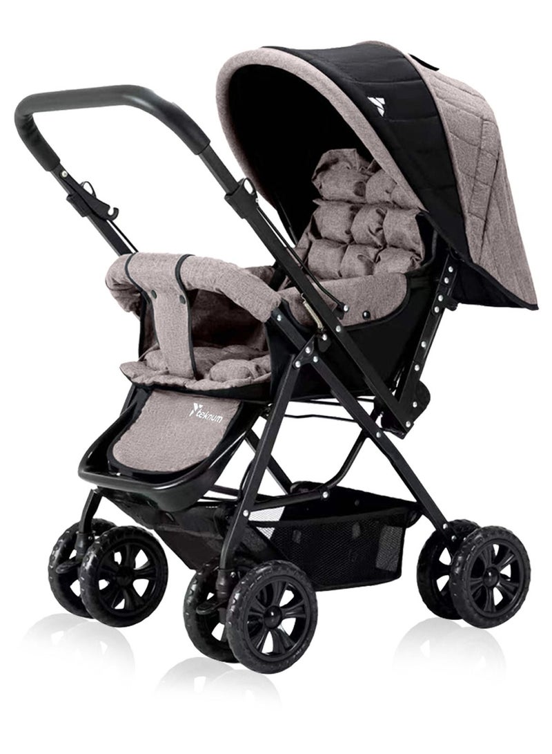 Reversible Look At Me Baby Stroller With Wide Seat And Stylish Canopy - Khaki
