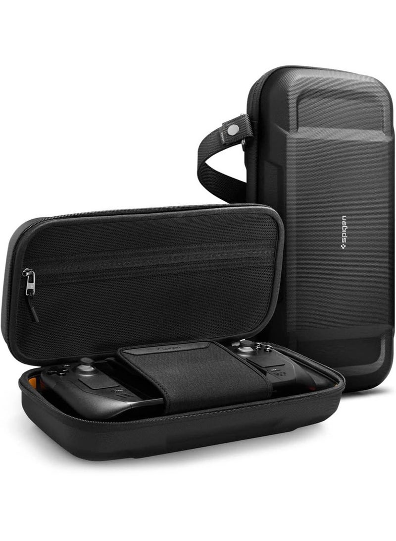 Rugged Armor Pro for Valve Steam Deck Portable Travel Carrying Case Cover with Pockets for Accessories and Original Charger Storage Bag - Black
