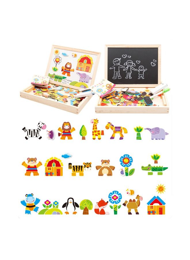 Animal Theme Educational Magnetic Wooden Art Easel Double Side Learning Puzzles Toys For Kids Toddlers