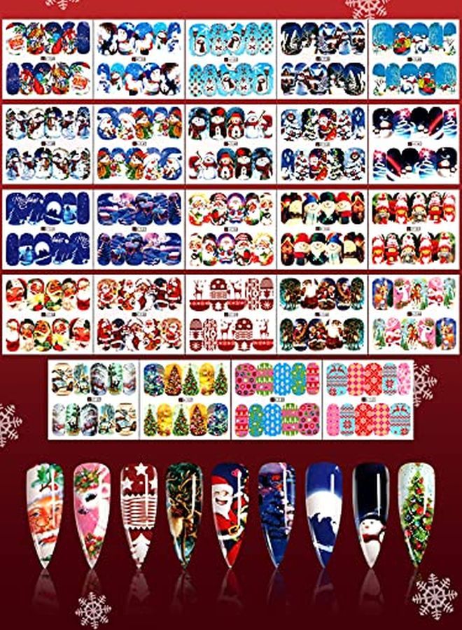 72 Sheets Christmas Nail Art Stickers Decals, Adhesive Water Transfer Nail Decals Snowflake Santa Claus Reindeer Christmas Bell Socks Design For Women Girls Diy Nail Manicure Decoration