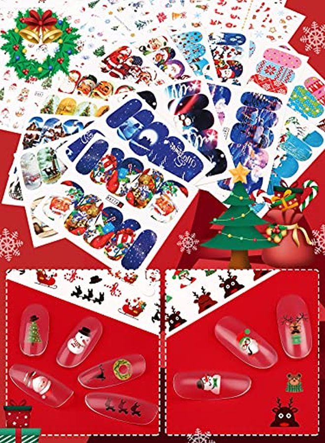 72 Sheets Christmas Nail Art Stickers Decals, Adhesive Water Transfer Nail Decals Snowflake Santa Claus Reindeer Christmas Bell Socks Design For Women Girls Diy Nail Manicure Decoration