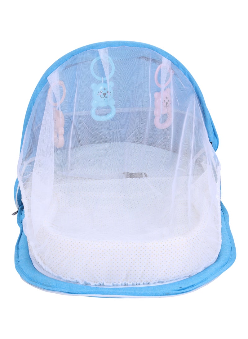 Portable Folding Baby Travel Crib with Mesh Canopy, Bug Net, and Infant Lounger | Compact and Travel-Friendly Baby Sleeper Bag | Lightweight Nursery Bed for Newborns 0-12 Months, BLUE