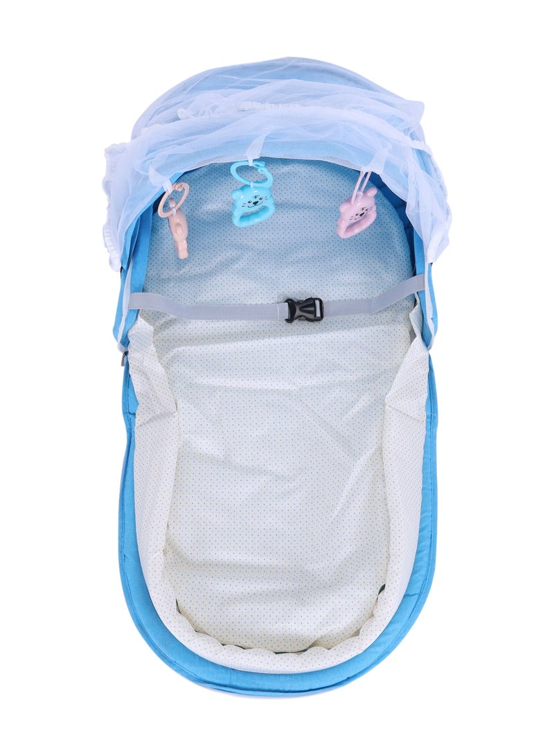 Portable Folding Baby Travel Crib with Mesh Canopy, Bug Net, and Infant Lounger | Compact and Travel-Friendly Baby Sleeper Bag | Lightweight Nursery Bed for Newborns 0-12 Months, BLUE