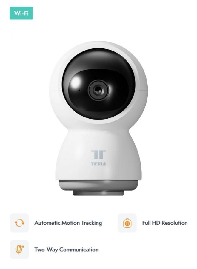 Smart 360 Degree Security Camera with Automatic Motion Tracking & Two-Way Communication & Tesla Home App - White